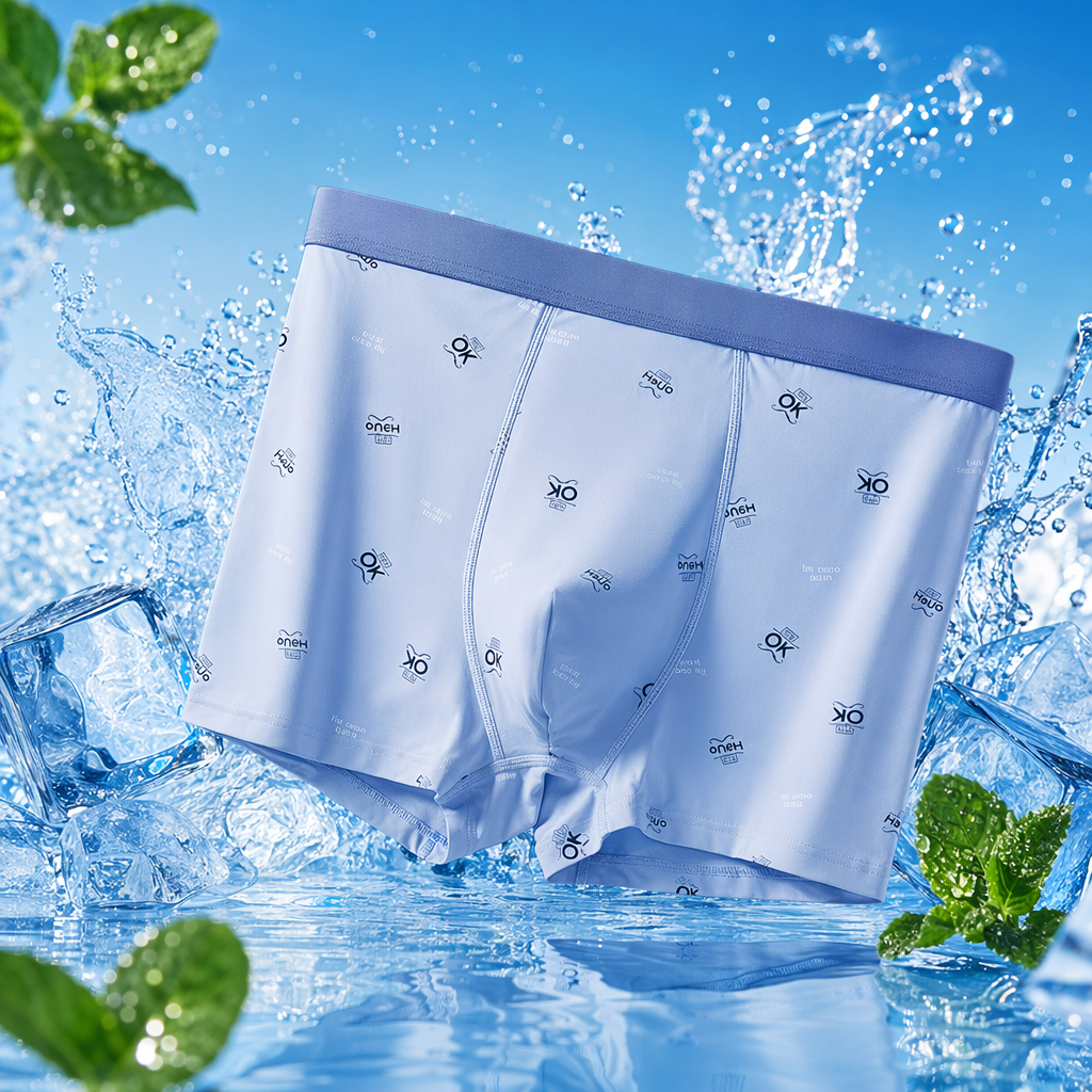 Light blue printed pure cotton men's underwear is comfortable and breathable with flat corners at the four corners Specification image