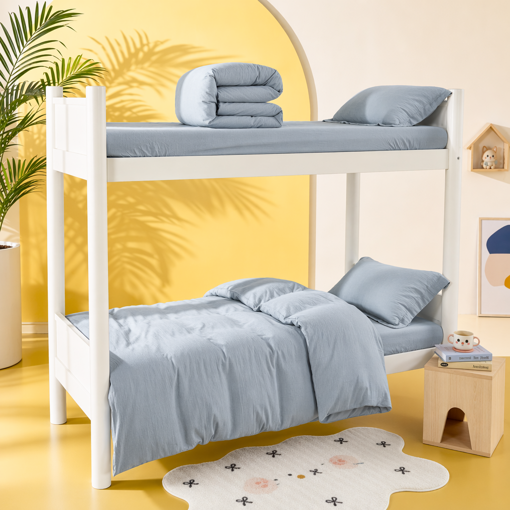 The white bunk bed made of solid wood for children and teenagers in the dormitory is 1.5 meters wide Specification image