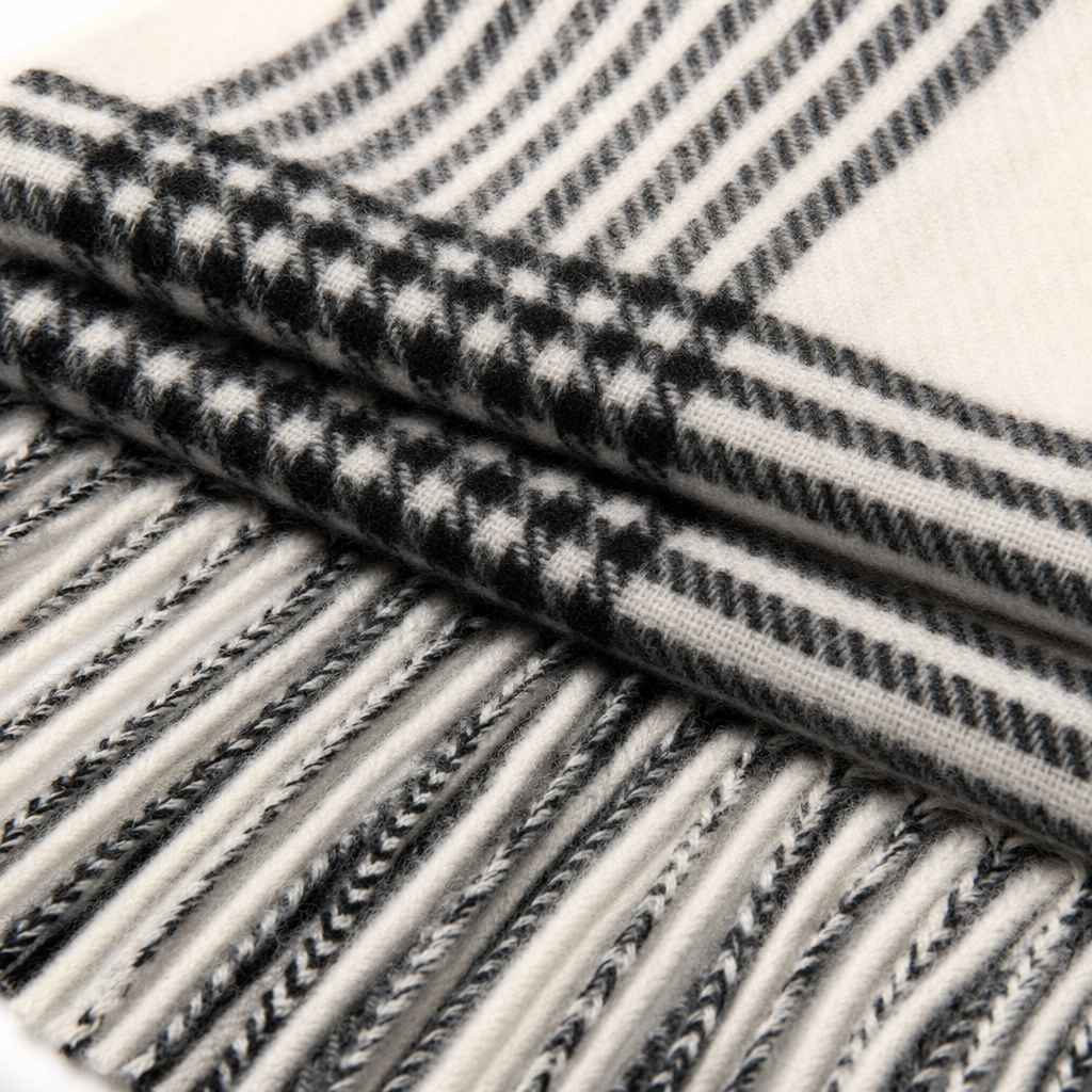 This black and white checkered scarf is made of pure cotton for warmth and is suitable for both men and women in autumn and winter. It is fashionable and versatile Application Scenario