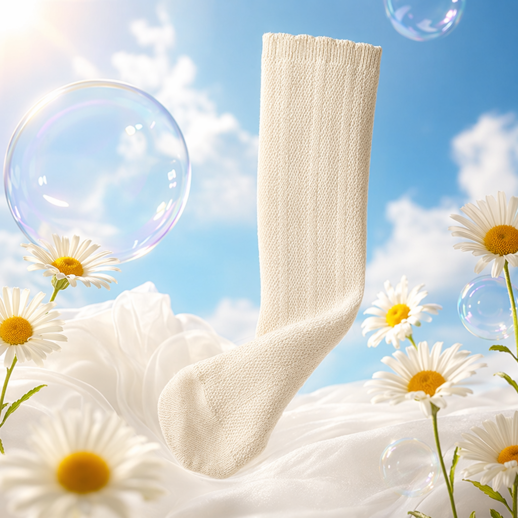 Beige knitted socks for women, mid-calf pure cotton, comfortable and breathable basic style Specification image