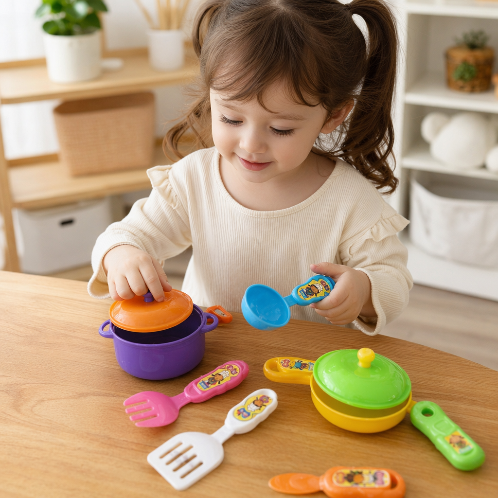 Colorful children's kitchen toy set, role-playing simulation kitchenware, educational and early education toys details Picture