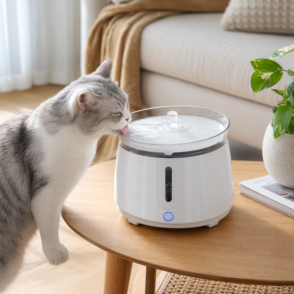 White pet water dispenser with silent circulation and automatic constant pressure, suitable for both cats and dogs details Picture