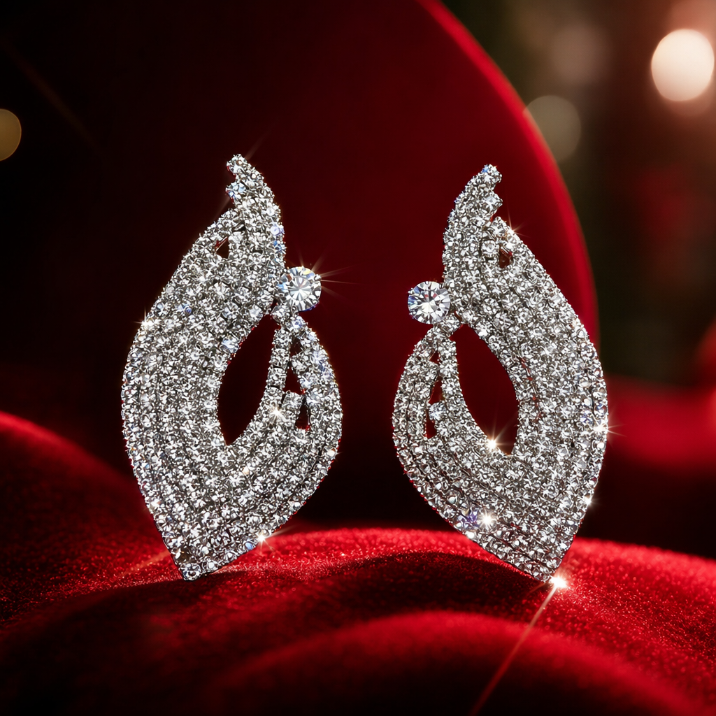 Silver teardrop-shaped diamond-encrusted earrings for women, fashionable and light luxury earrings and accessories, vintage earrings and accessories Specification image