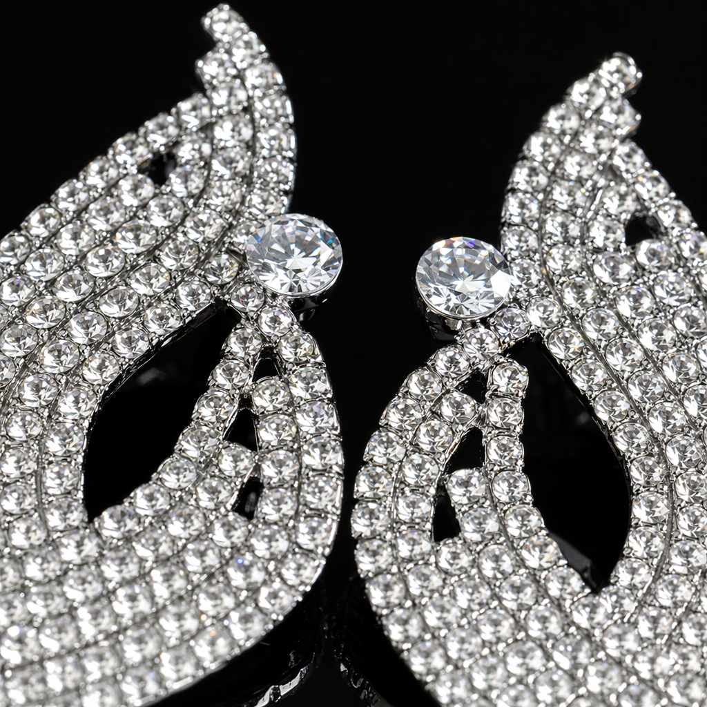 Silver teardrop-shaped diamond-encrusted earrings for women, fashionable and light luxury earrings and accessories, vintage earrings and accessories Application Scenario