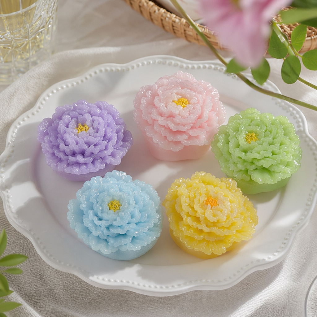 Colorful flower-shaped jewelry simulation three-dimensional petal earrings necklace set details Picture