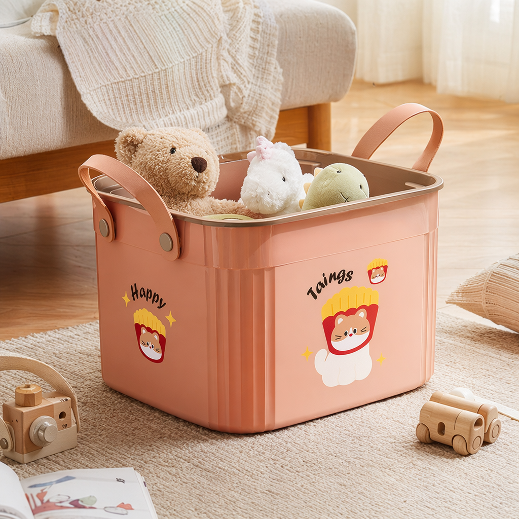 Pink cartoon cat French fries pattern storage box, multi-functional desktop organizing box, home storage supplies details Picture