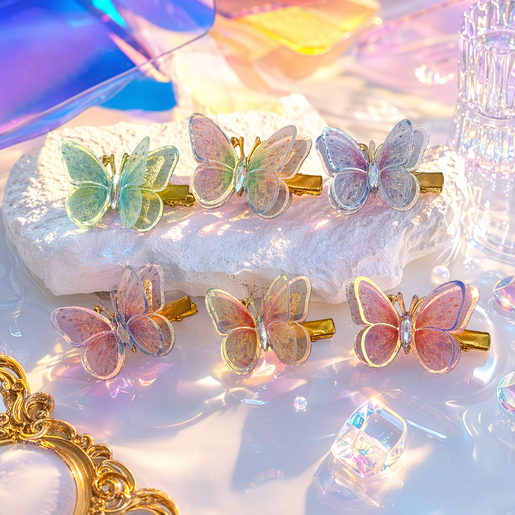 Colorful butterfly hair clips, sweet girl headwear, metal spring clips, cute accessories Specification image