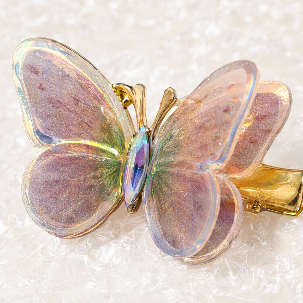 Colorful butterfly hair clips, sweet girl headwear, metal spring clips, cute accessories Application Scenario