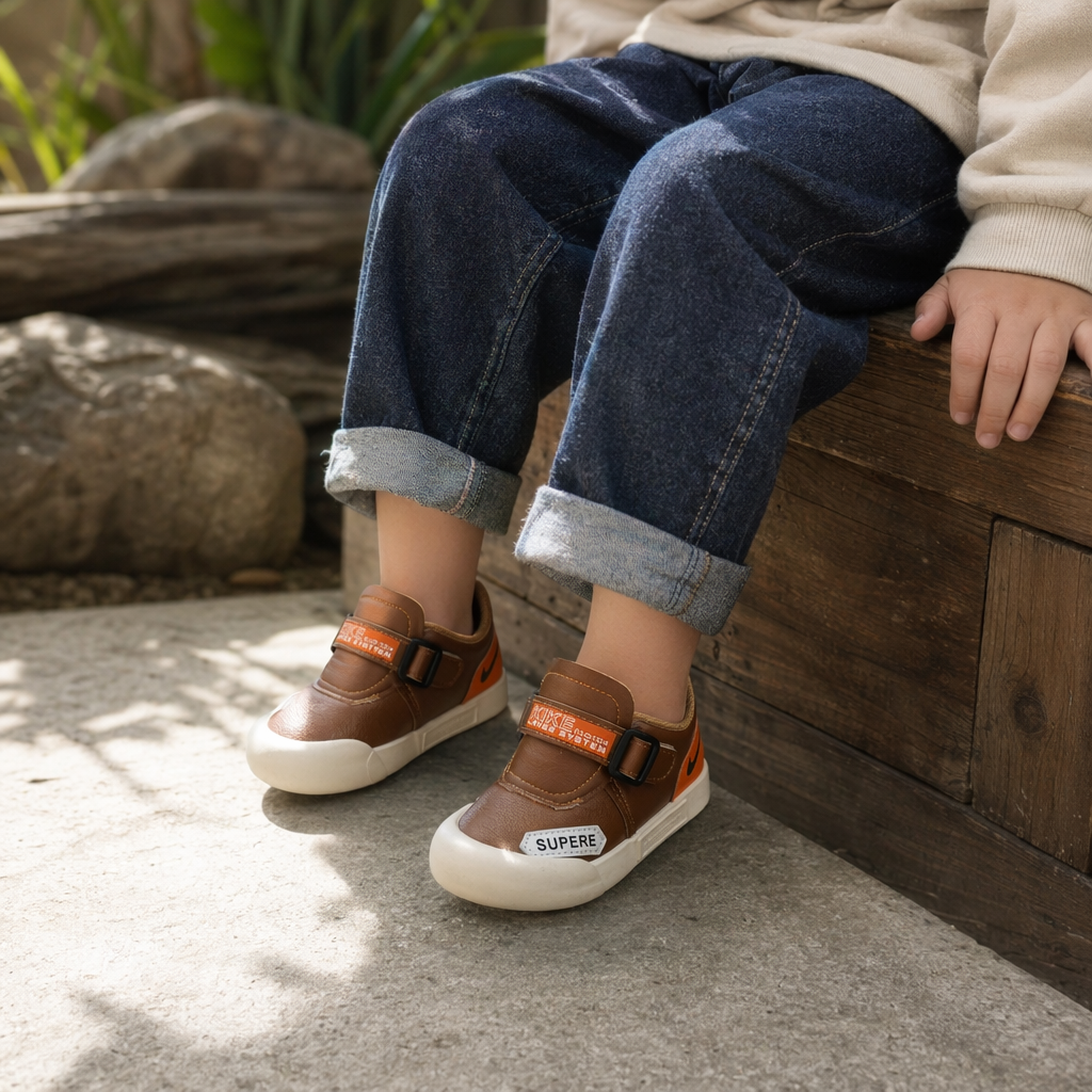 Three pairs of colorful children's Velcro sports shoes for boys and girls to wear casually details Picture