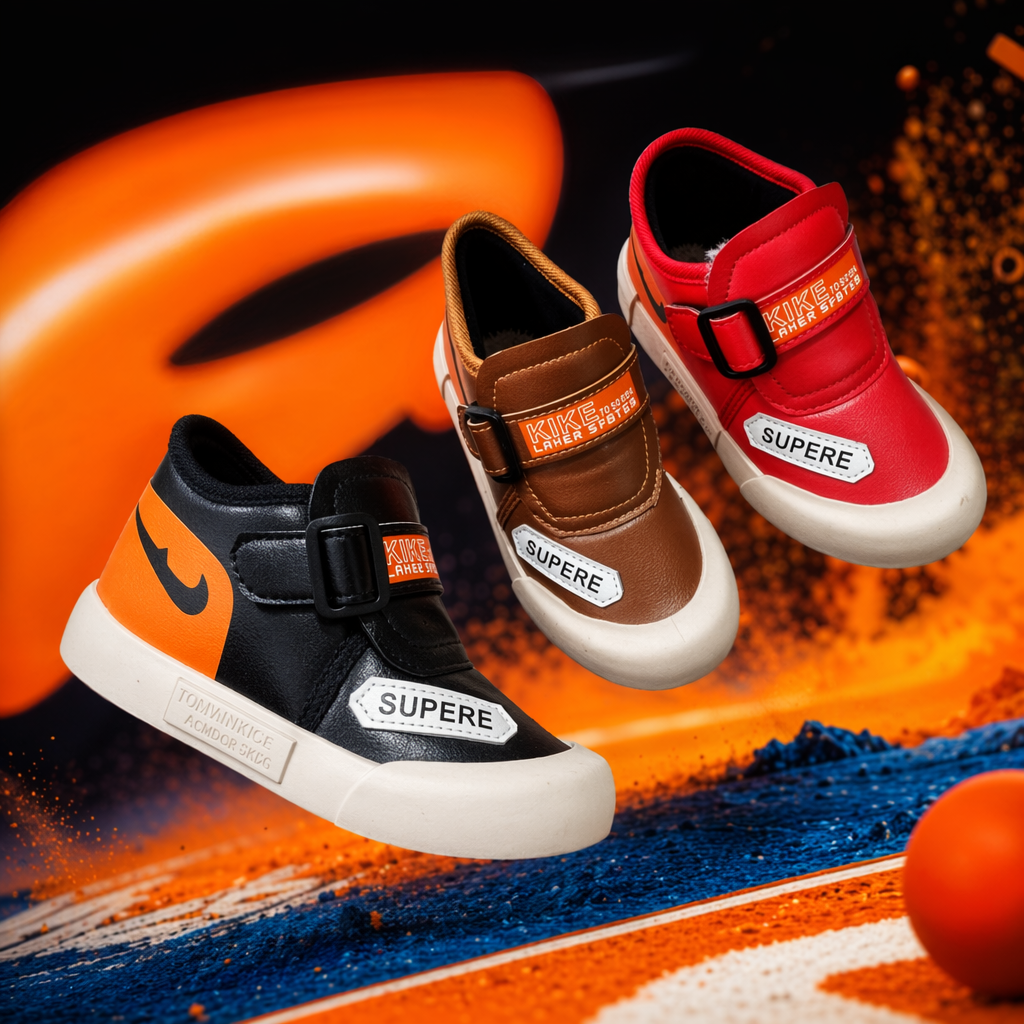 Three pairs of colorful children's Velcro sports shoes for boys and girls to wear casually Specification image