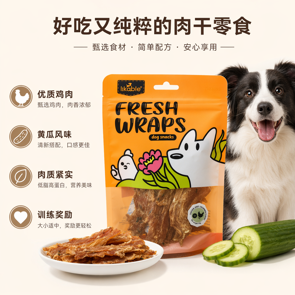 黄瓜味鸡肉片狗零食宠物磨牙洁齿咀嚼棒天然无谷