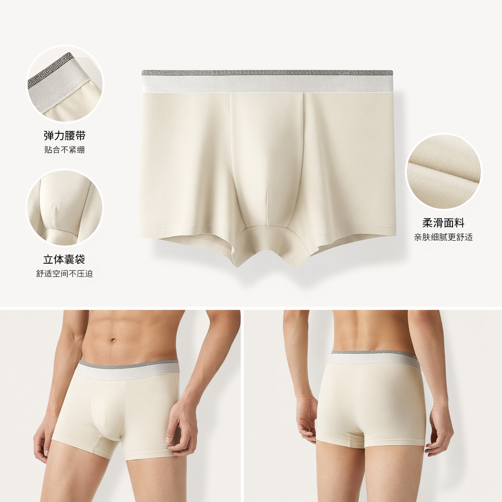 香柠色纯棉男士内裤舒适透气简约百搭