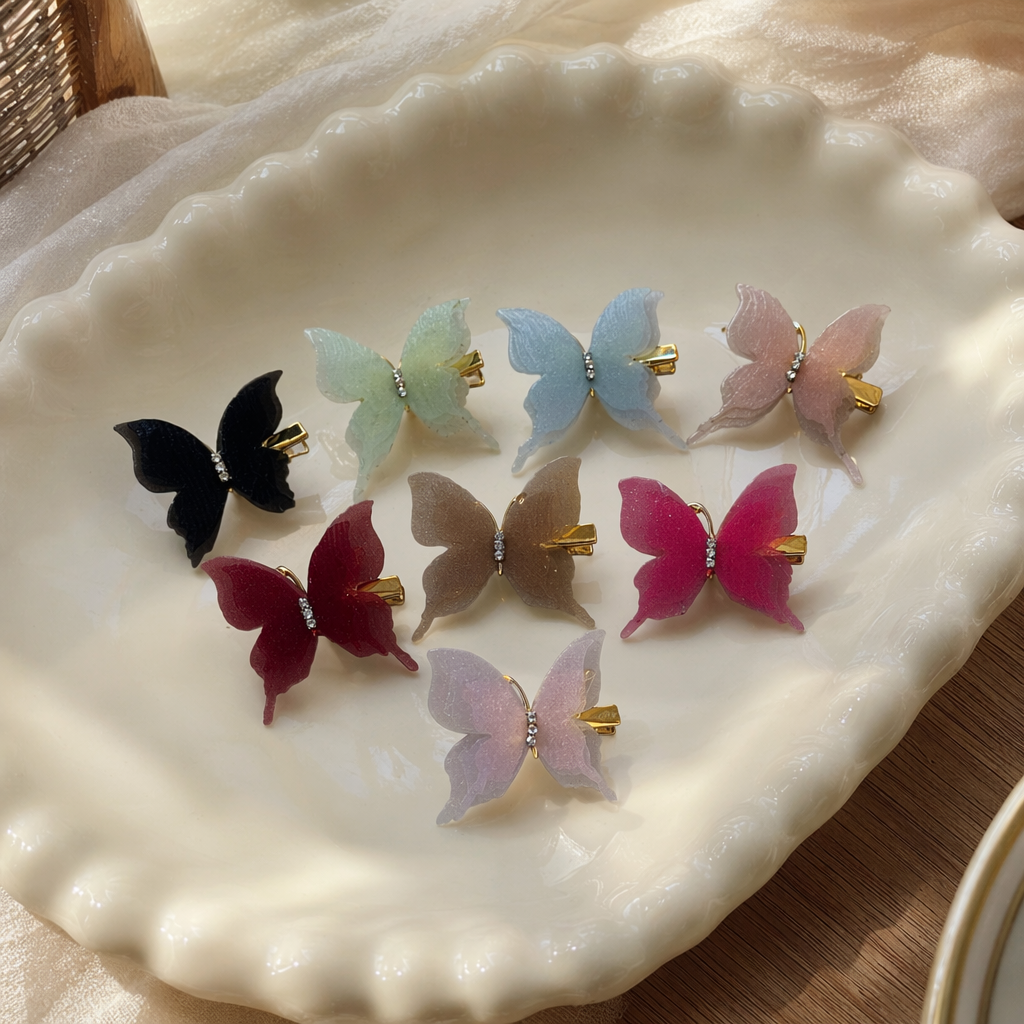 Colorful butterfly hairpins, sweet girl's headwear, decorated with fine metallic zircon details Picture