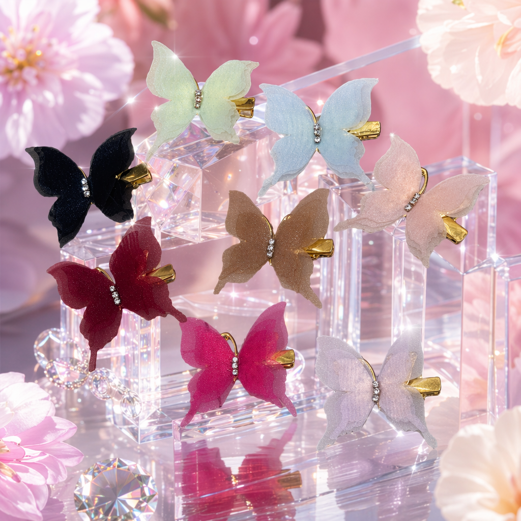Colorful butterfly hairpins, sweet girl's headwear, decorated with fine metallic zircon Specification image