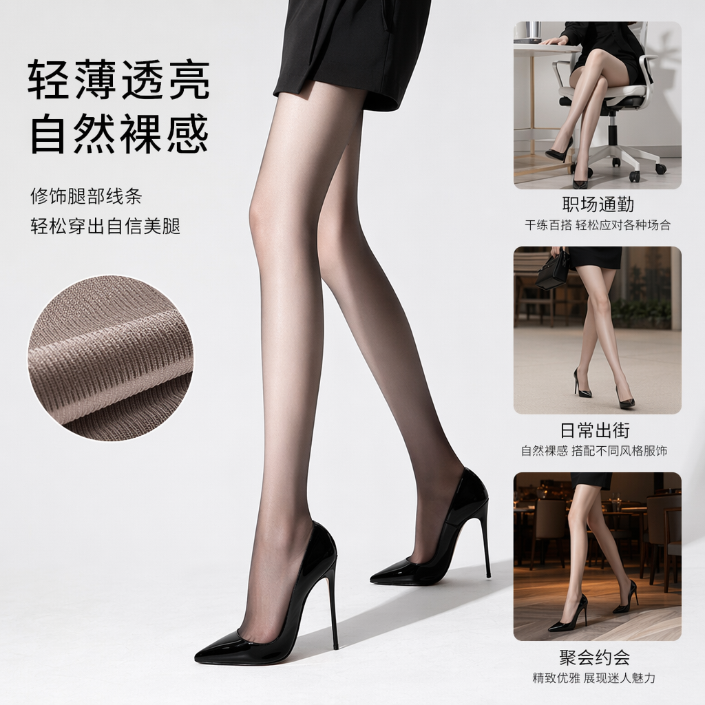 黑色高透黑丝袜 女士显瘦修身腿部美腿打底袜