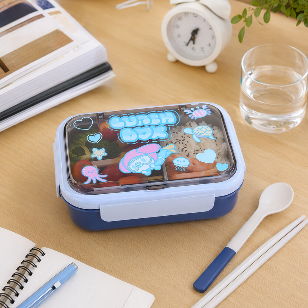 Blue lunch box with transparent lid, portable sealed microwave oven, suitable for home use details Picture
