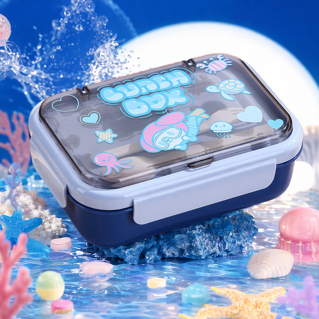 Blue lunch box with transparent lid, portable sealed microwave oven, suitable for home use Specification image