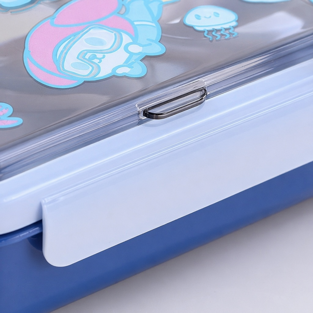 Blue lunch box with transparent lid, portable sealed microwave oven, suitable for home use Application Scenario