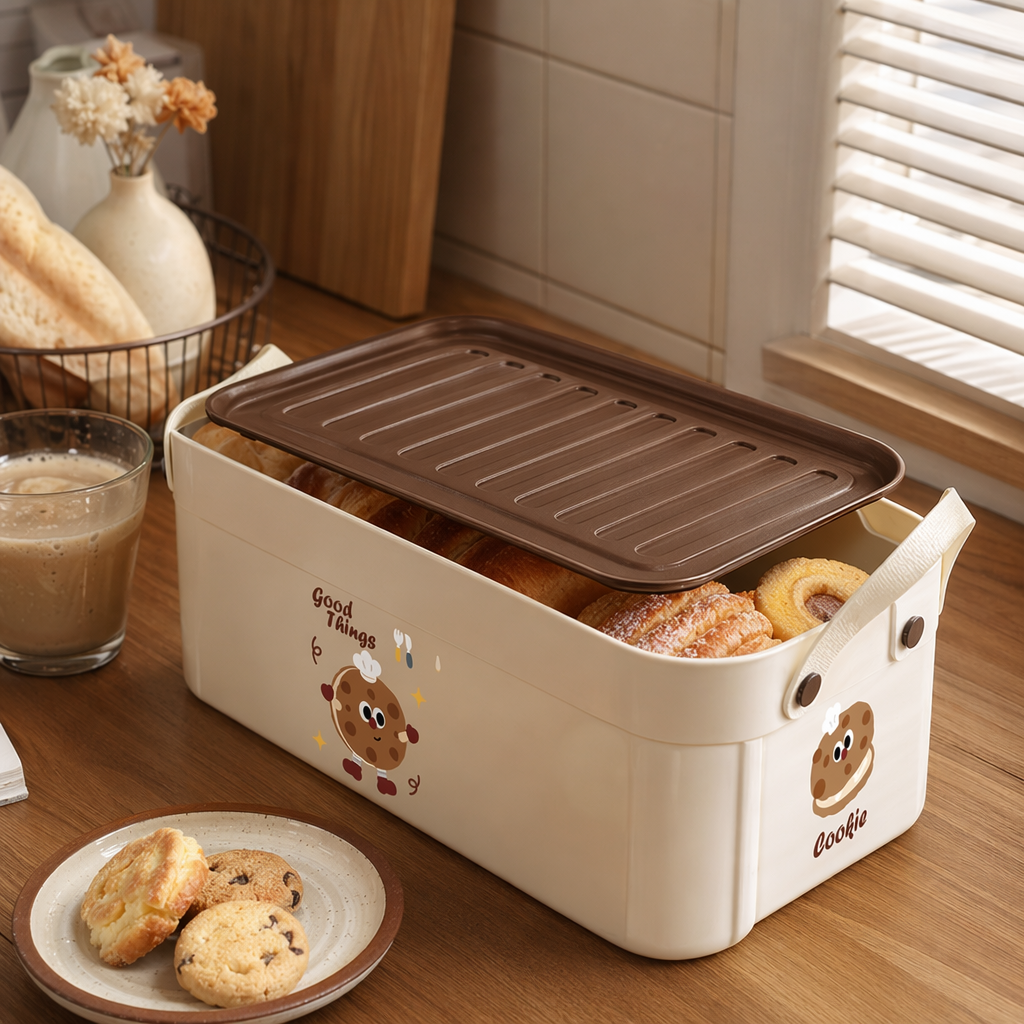 Cream-colored rectangular covered storage box for home organization and storage, simple Nordic style details Picture
