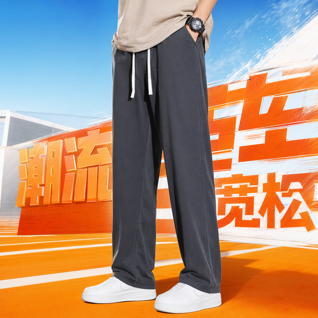 Grey casual pants with figure prints, loose straight-leg men's pants Specification image