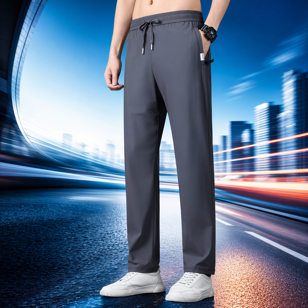 Grey sportswear for men, casual, loose, tapered, drawstring, cotton, breathable and comfortable Specification image