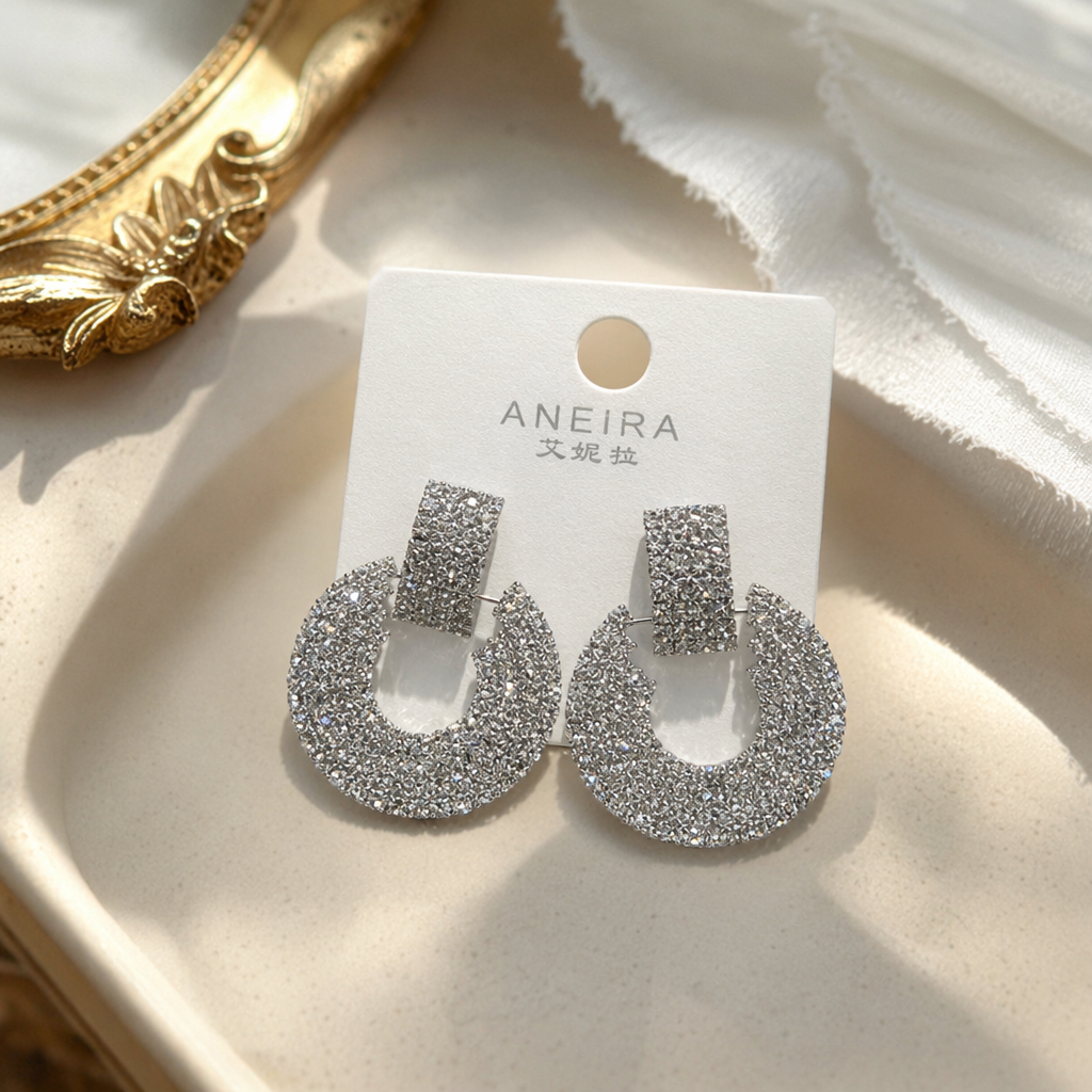 Silver sequined earrings are fashionable, versatile, and exude a light luxury vibe. They are vintage earrings and accessories details Picture