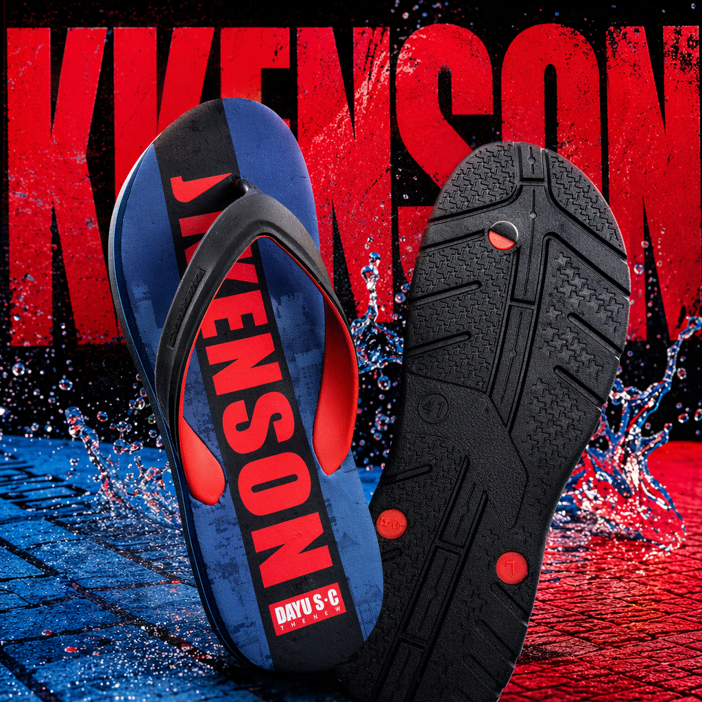 Blue, black and red contrasting chevron slippers, unisex comfortable and anti-slip casual beach shoes Specification image