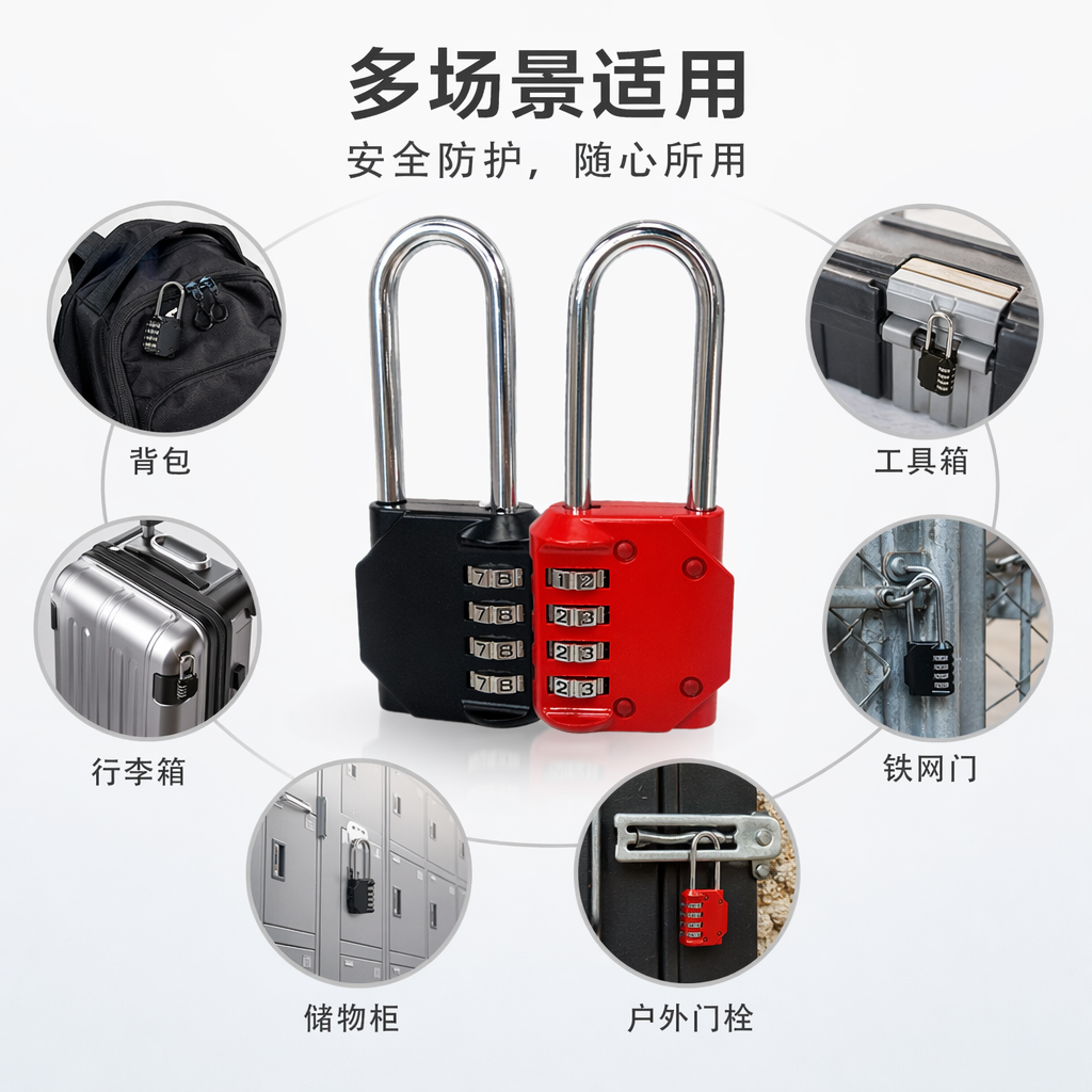黑色红色组合密码锁 金属质感防撬挂锁 家用办公保险箱专用