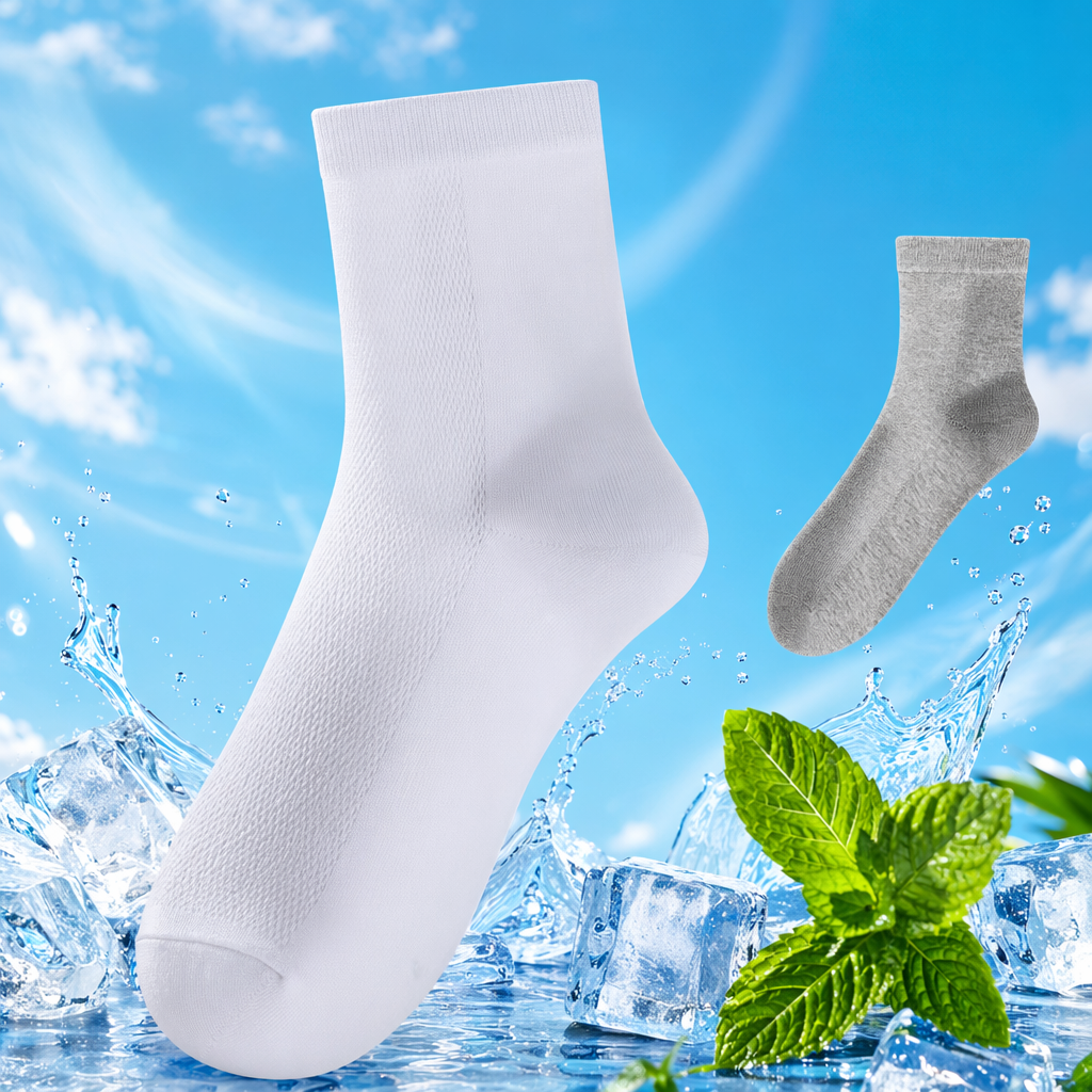 White mesh breathable summer thin mid-calf socks for both men and women, made of pure cotton, sweat-absorbing and anti-slip Specification image
