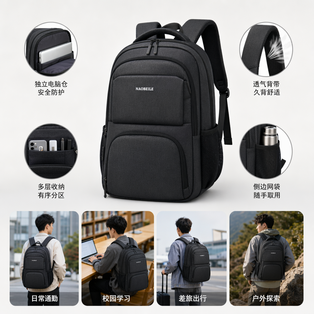 灰色简约时尚休闲双肩背包