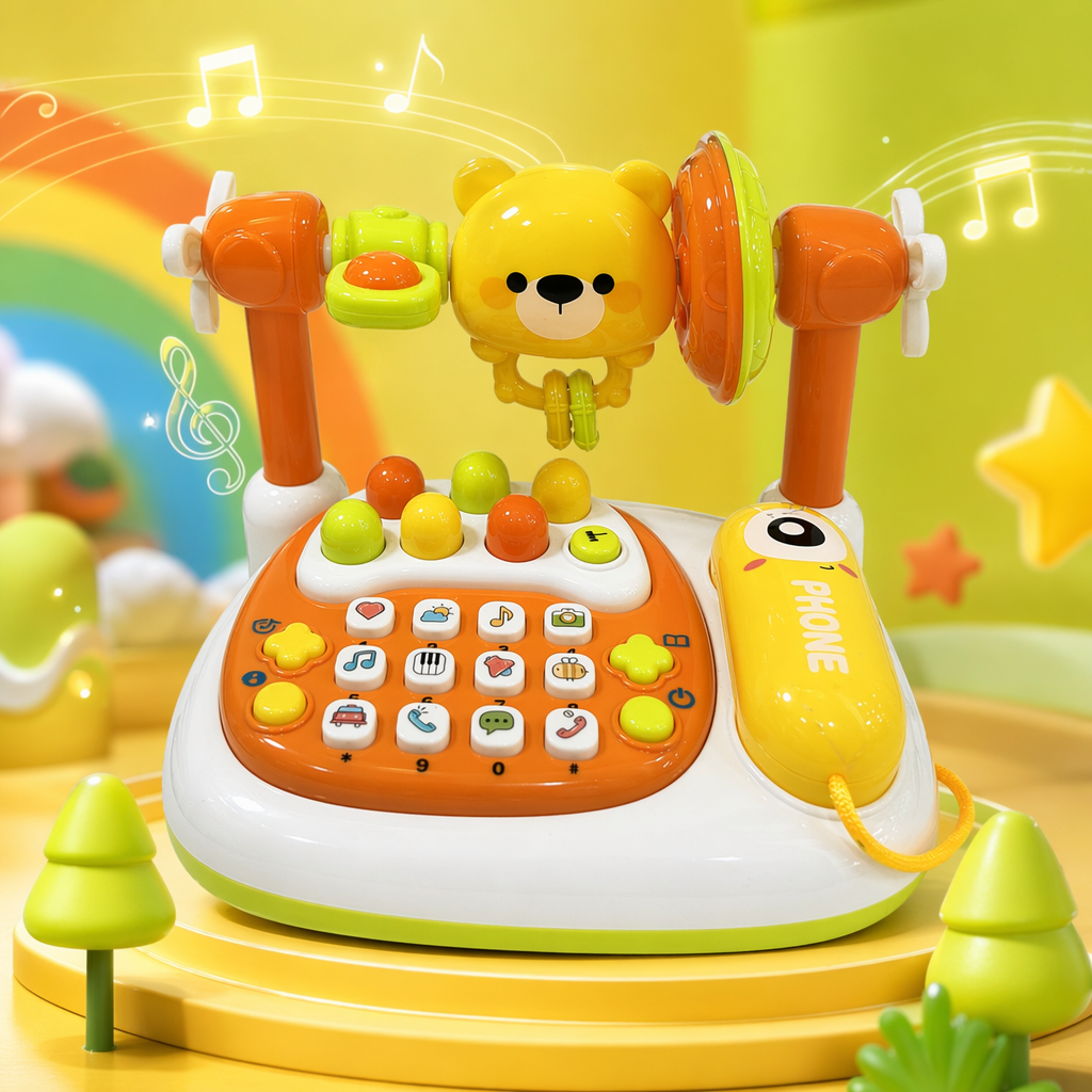 Yellow cartoon phone toy, a children's intelligence and early education voice interaction toy Specification image