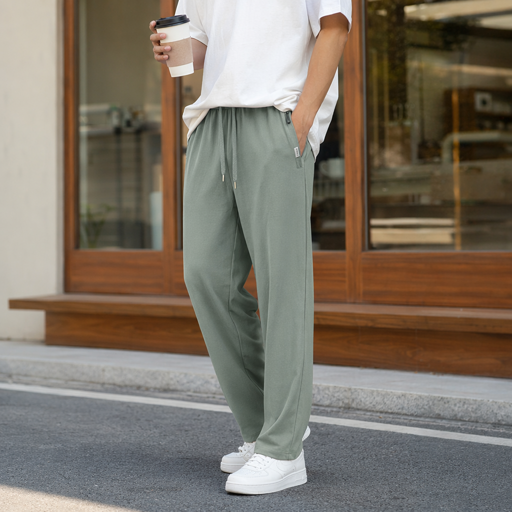 Light green sportswear pants, casual quick-drying men's and women's fitness yoga loose pants details Picture