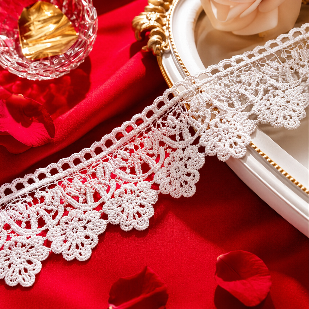 White lace trim decorative fabric, DIY embroidery accessories, suitable for home and clothing Specification image