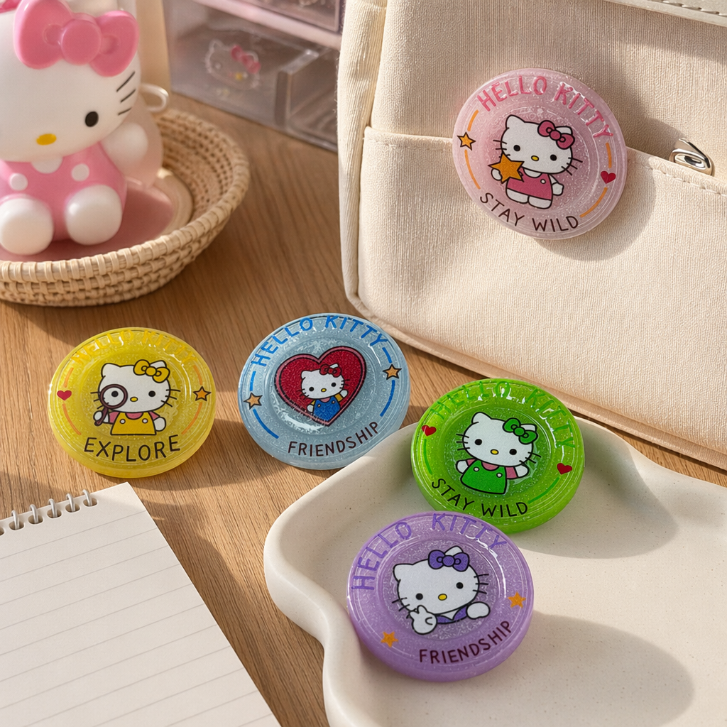 Colorful Hello Kitty badges, cute cartoon brooches and fashionable accessories details Picture