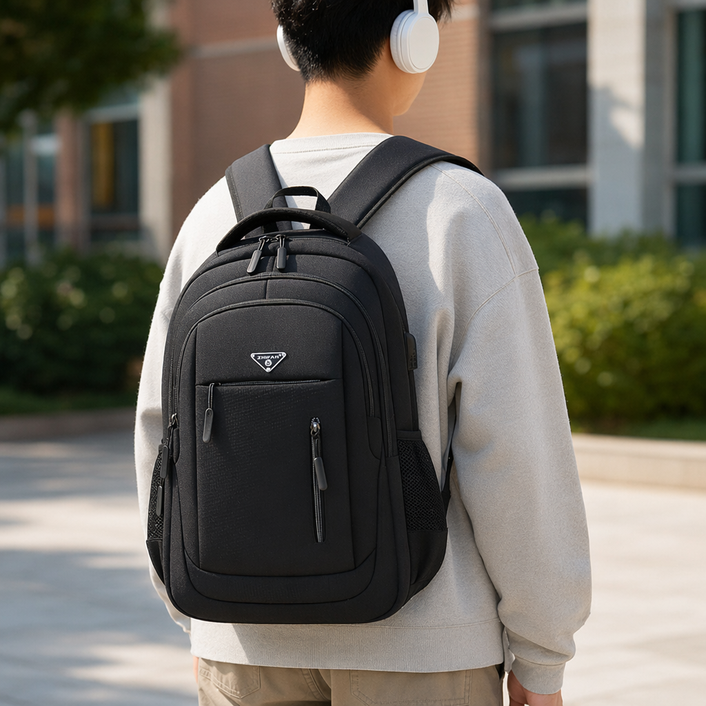 Black backpack, large-capacity, lightweight student commuting travel backpack, unisplinguous details Picture