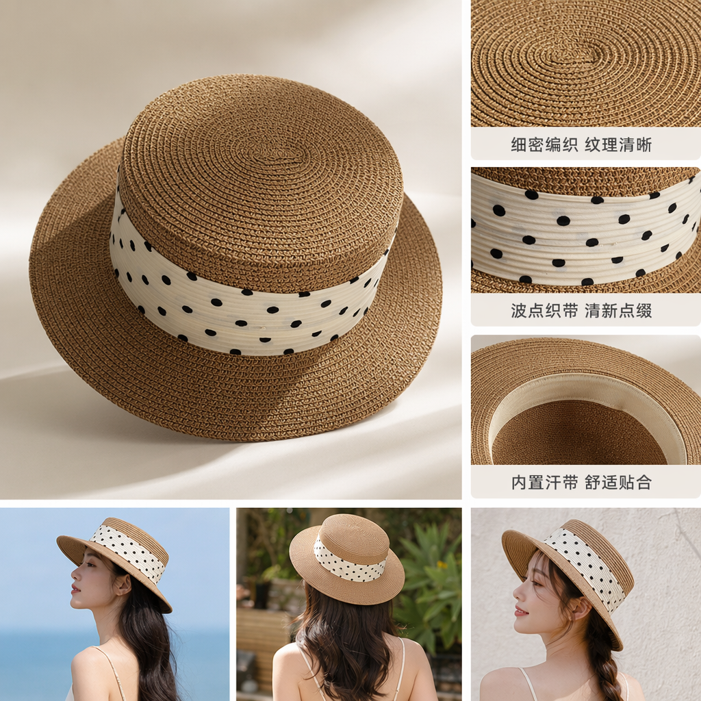 Brown straw woven sun protection hat for women, a breathable and casual woven hat for summer