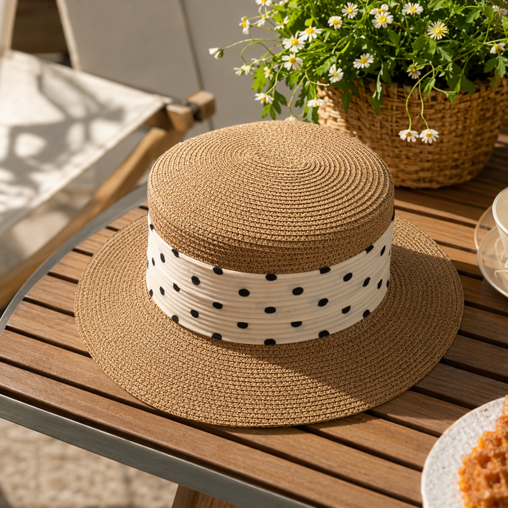 Brown straw woven sun protection hat for women, a breathable and casual woven hat for summer details Picture