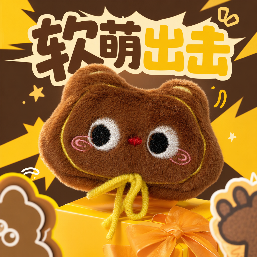 Brown plush cat head pendant, cute and adorable pet home decoration keychain, car hanging accessory Specification image
