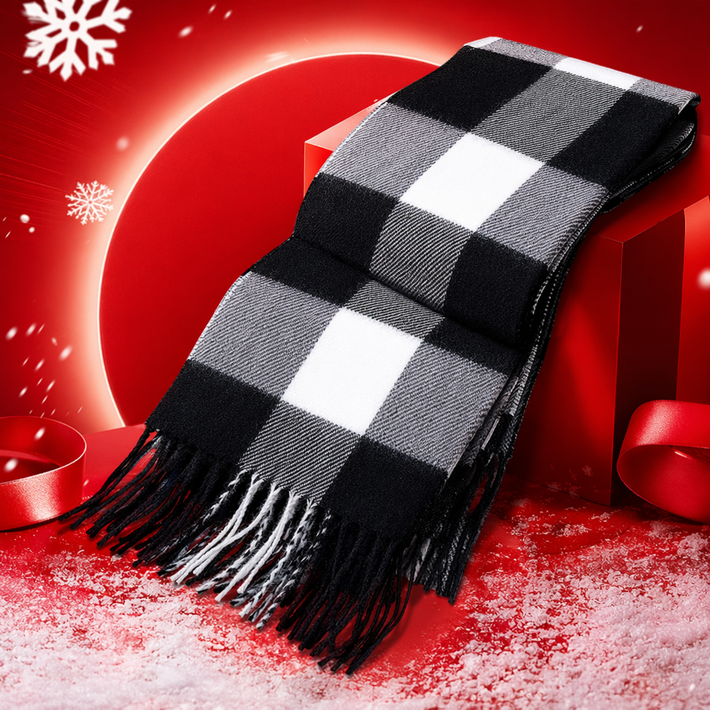 This black and white checkered scarf is made of pure cotton for warmth and is suitable for both men and women in autumn and winter. It is fashionable and versatile Specification image
