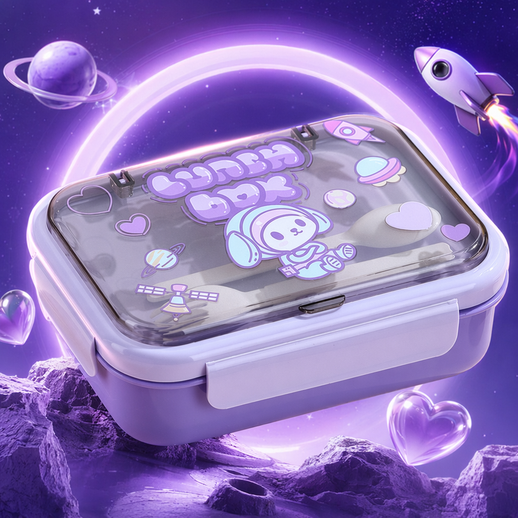 Purple cartoon children's lunch box, portable sealed lunch box, household student lunch box Specification image