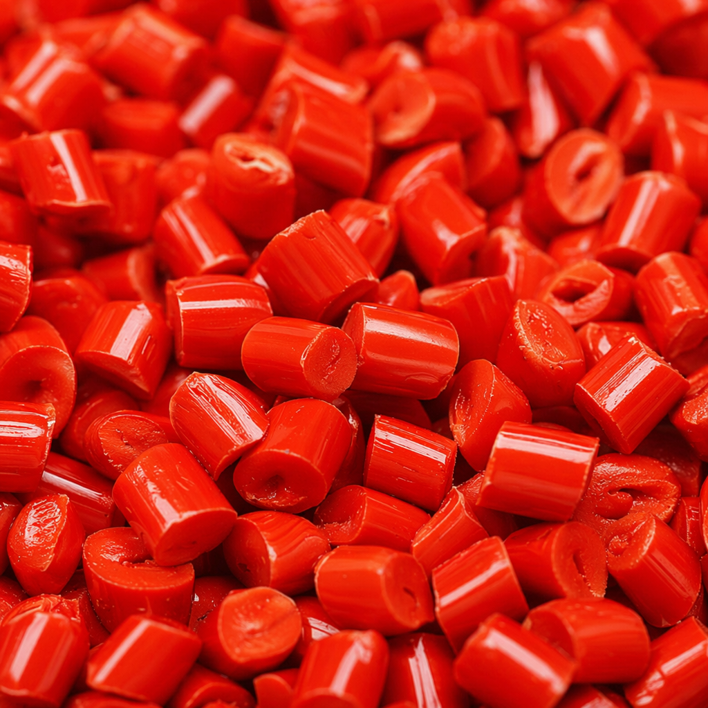 Red granular plastic particles, industrial-grade PP polypropylene raw material, 25kg per bag Application Scenario