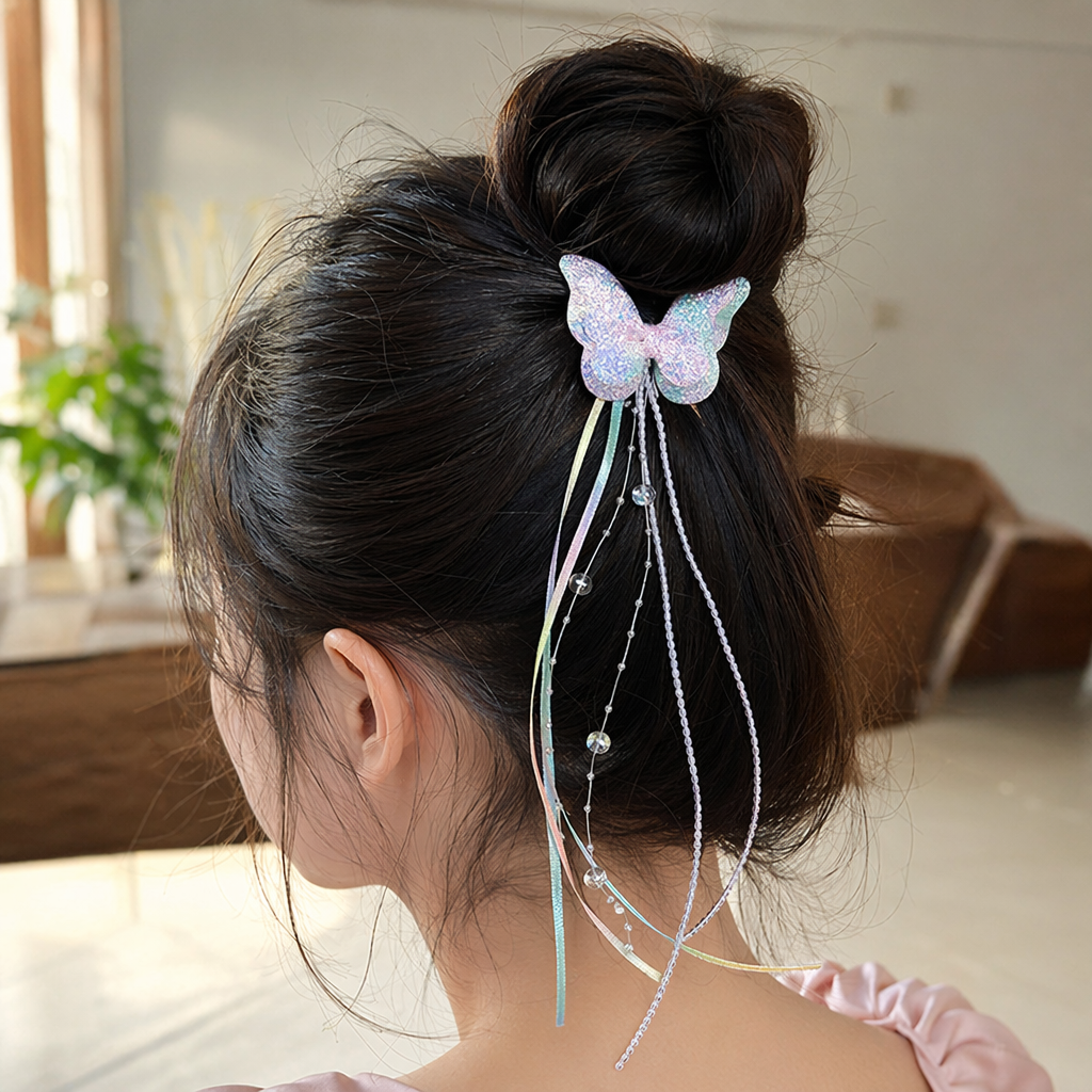 Rainbow gradient butterfly hair accessory, a sweet and cute Korean-style headwear for women, is versatile and fashionable details Picture