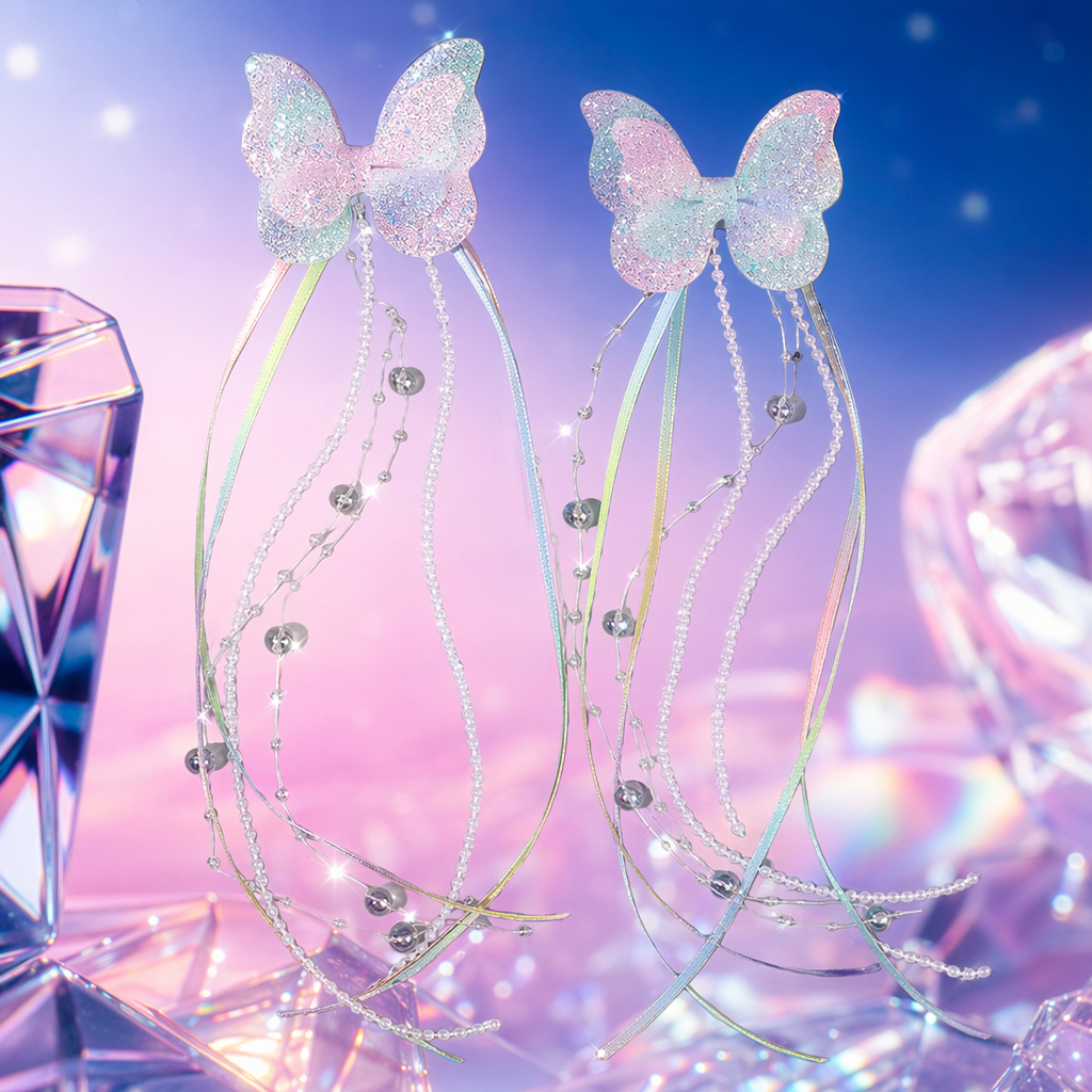 Rainbow gradient butterfly hair accessory, a sweet and cute Korean-style headwear for women, is versatile and fashionable Specification image
