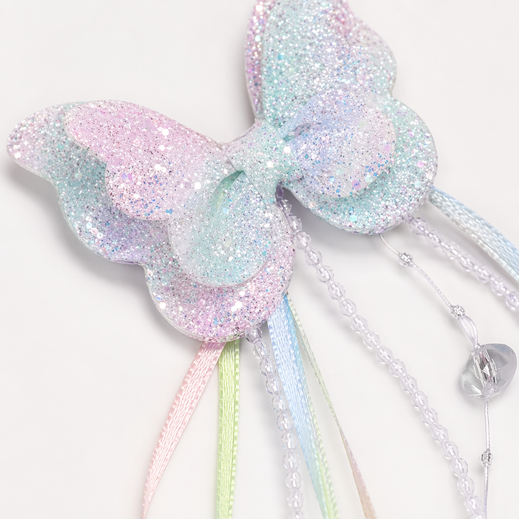 Rainbow gradient butterfly hair accessory, a sweet and cute Korean-style headwear for women, is versatile and fashionable Application Scenario