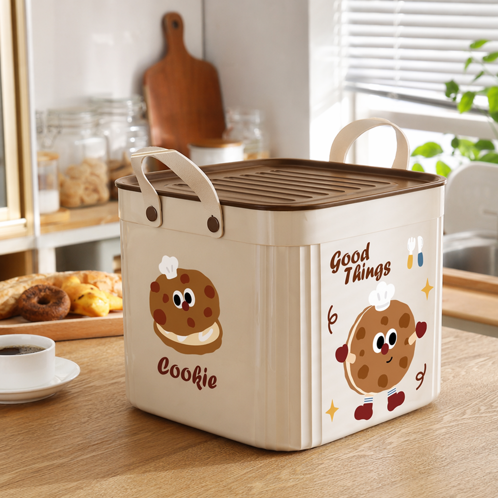 Cream-colored square PP material covered storage box for bedroom desktop organization details Picture