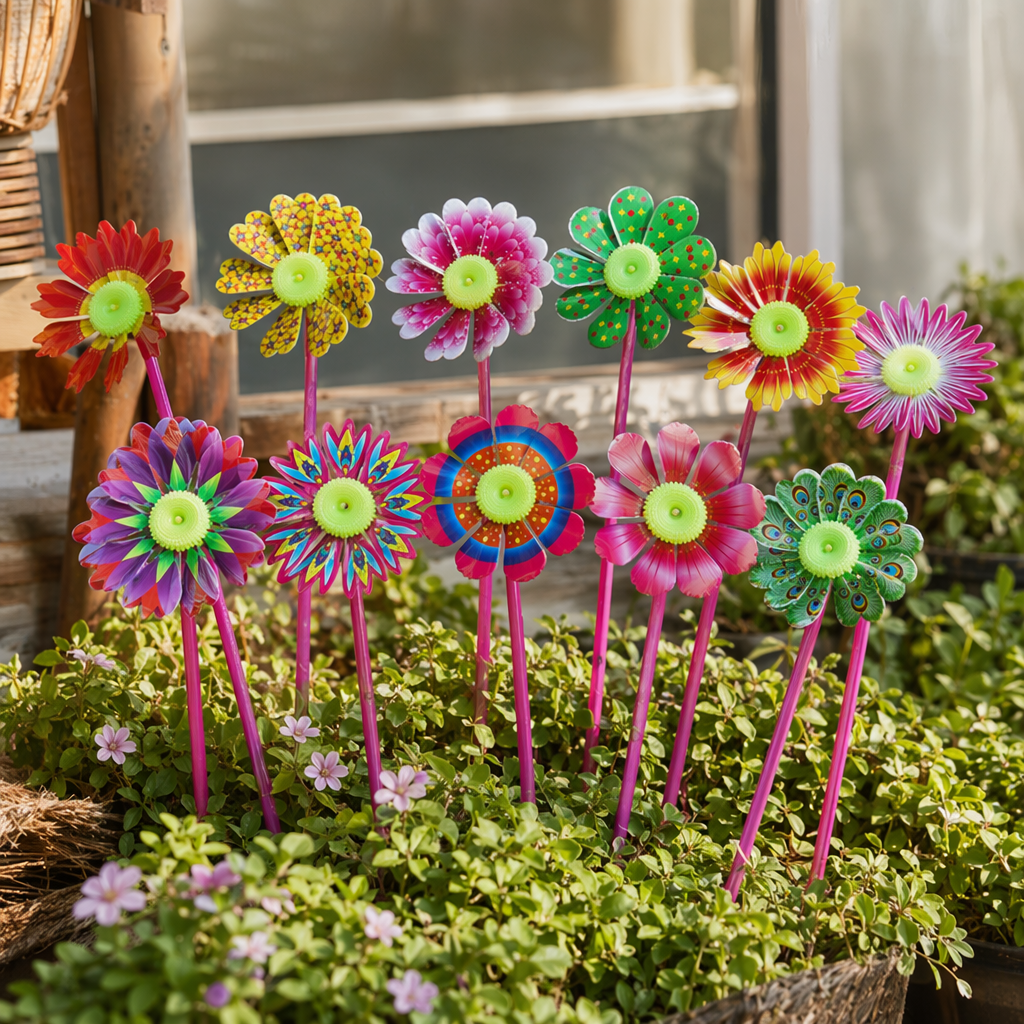 Colorful flower windmill children's educational toy outdoor rotating decoration details Picture