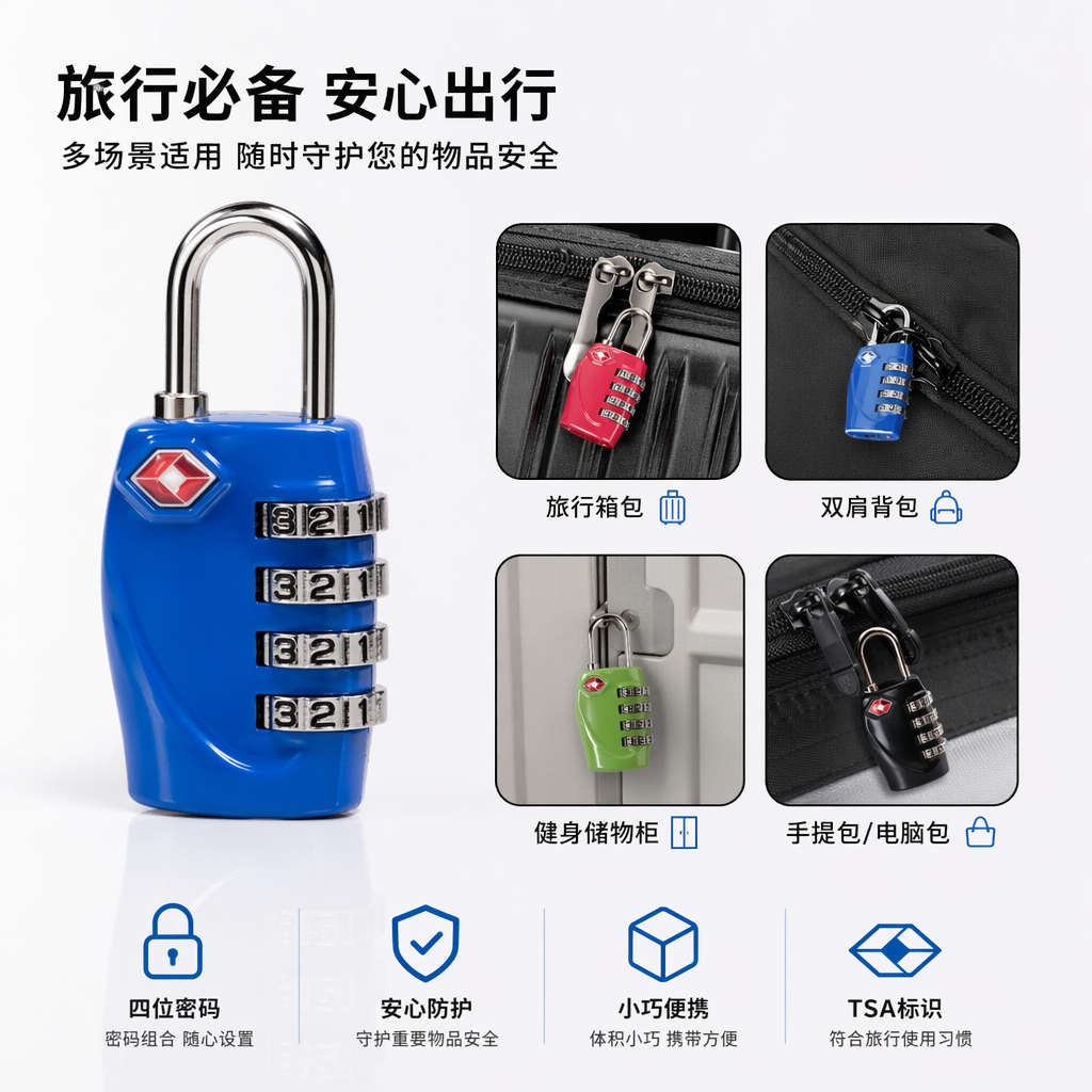 彩色密码锁商品套装 金属质感防撬防盗多尺寸组合