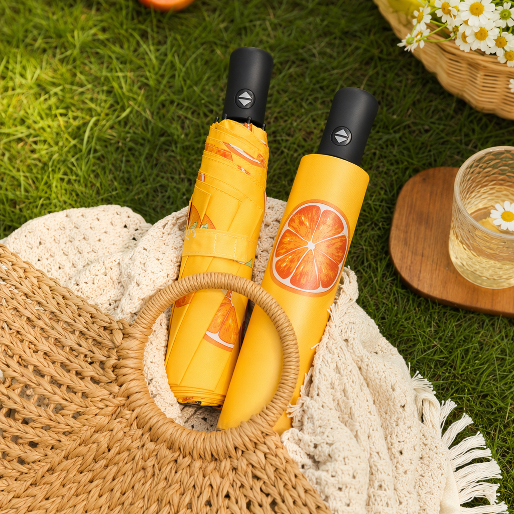 Yellow orange patterned umbrella, 32cm steel frame, thickened canopy, waterproof and portable details Picture