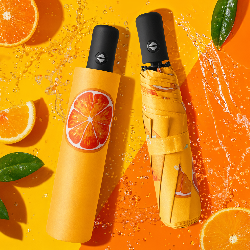 Yellow orange patterned umbrella, 32cm steel frame, thickened canopy, waterproof and portable Specification image