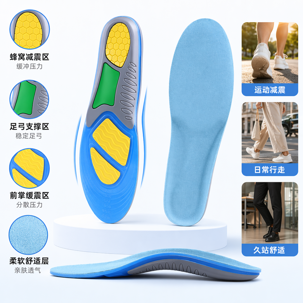 The colorful sports insoles are breathable, shock-absorbing, anti-slip and provide comfortable arch support